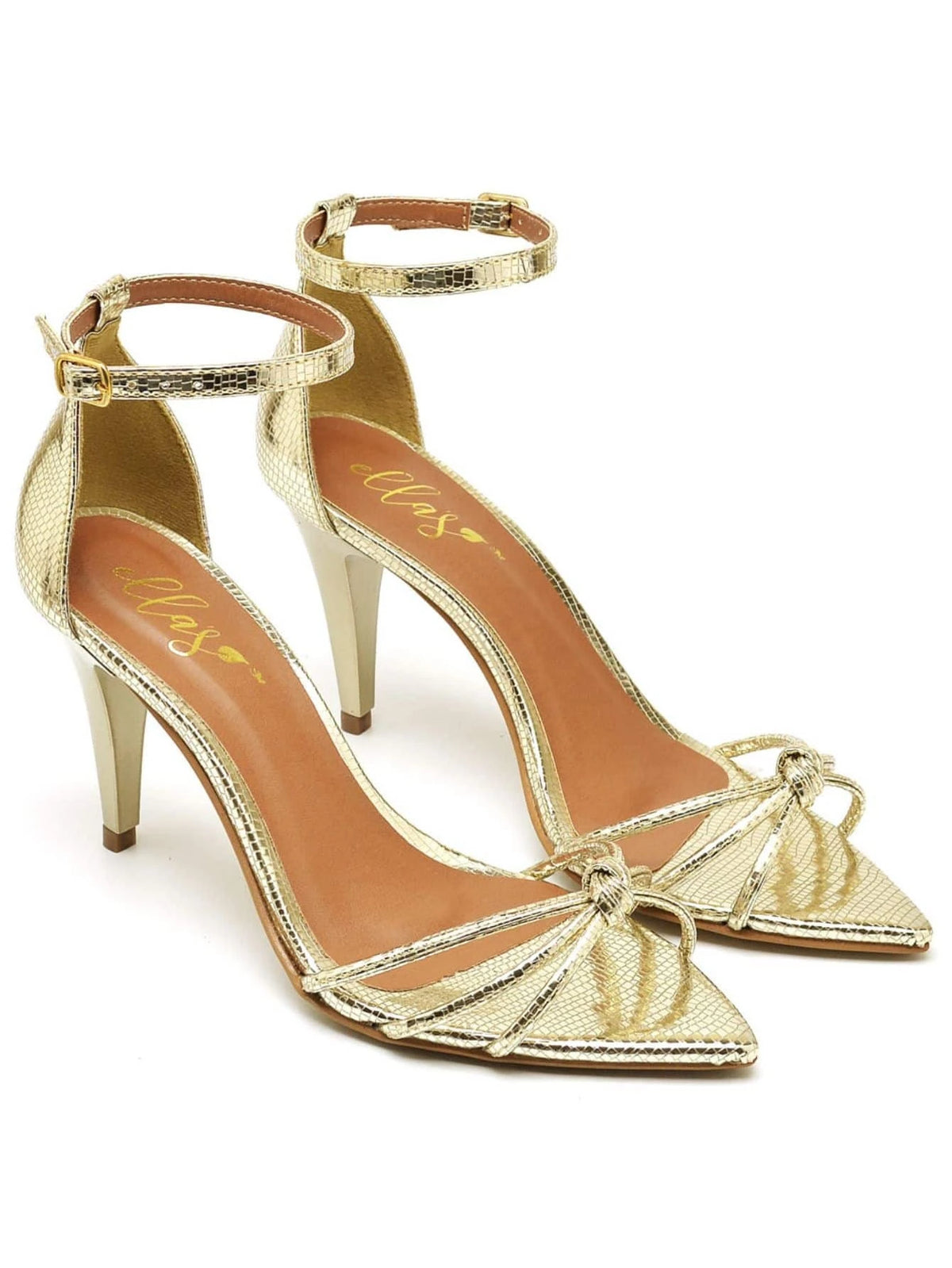 Sandália Feminina Ellas Online Salto Medio Bico Folha