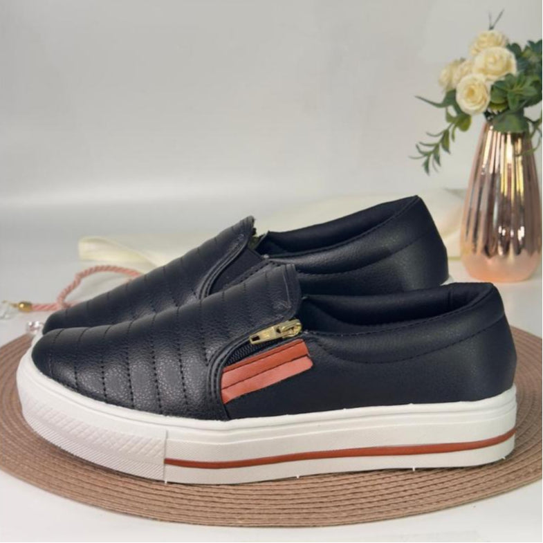 Sapatênis Feminino Slip On Casual Com Zíper Confortável
