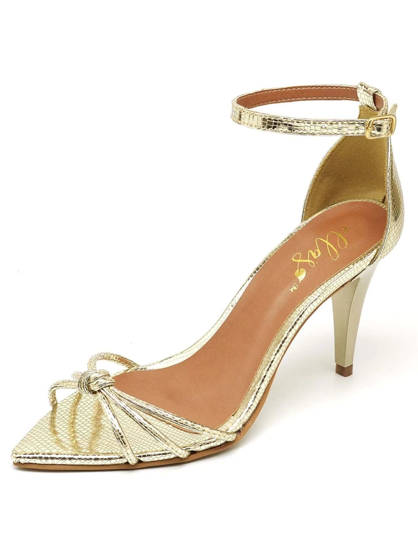 Sandália Feminina Ellas Online Salto Medio Bico Folha