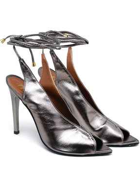 Sandália Feminina Ellas Online Salto Alto Bico Folha Metalizado