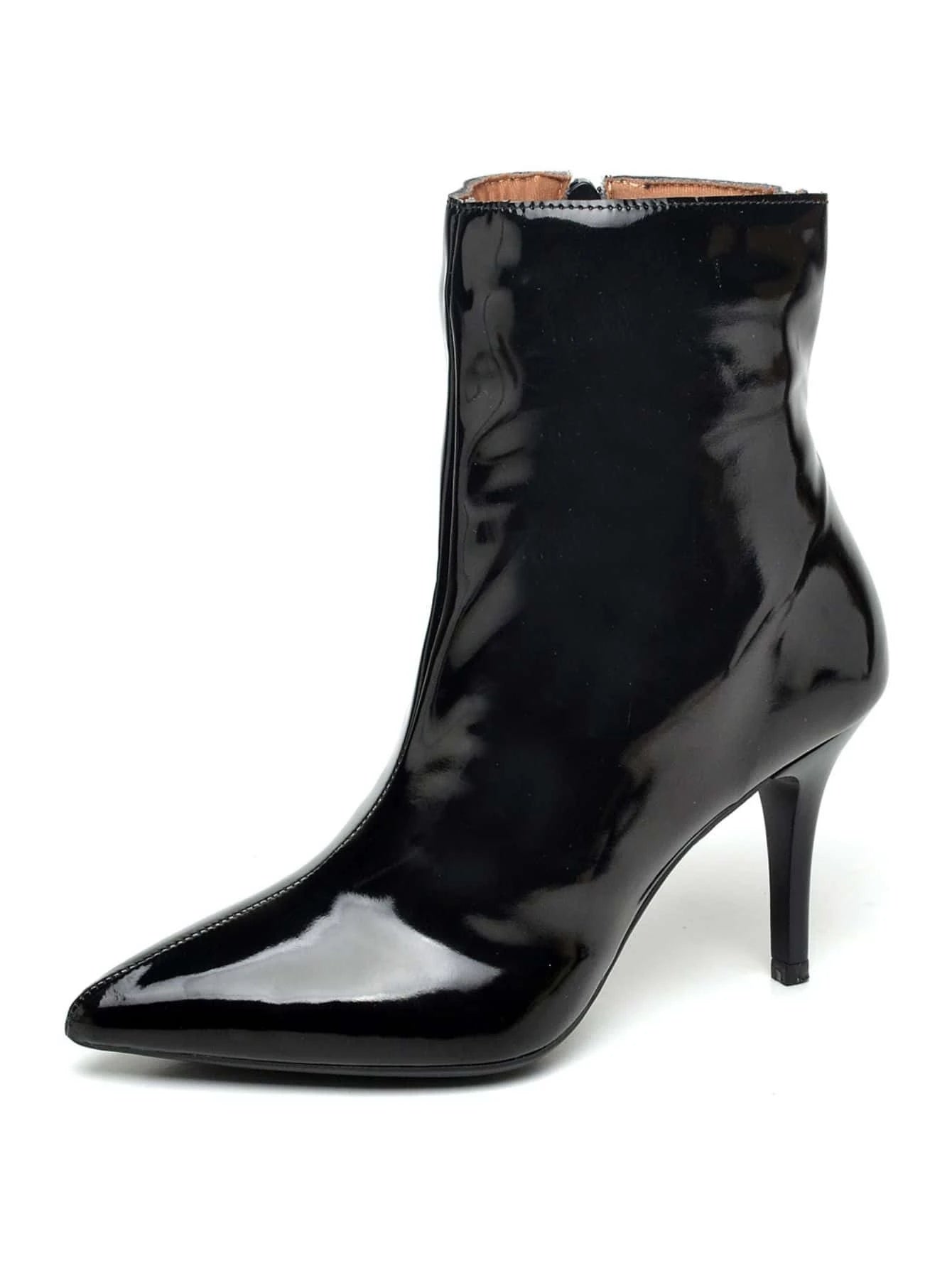 Bota Feminina Ellas Online Cano Curto Verniz Salto Médio Fino