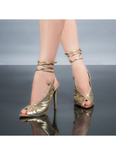 Sandália Feminina Ellas Online Salto Alto Bico Folha Metalizado