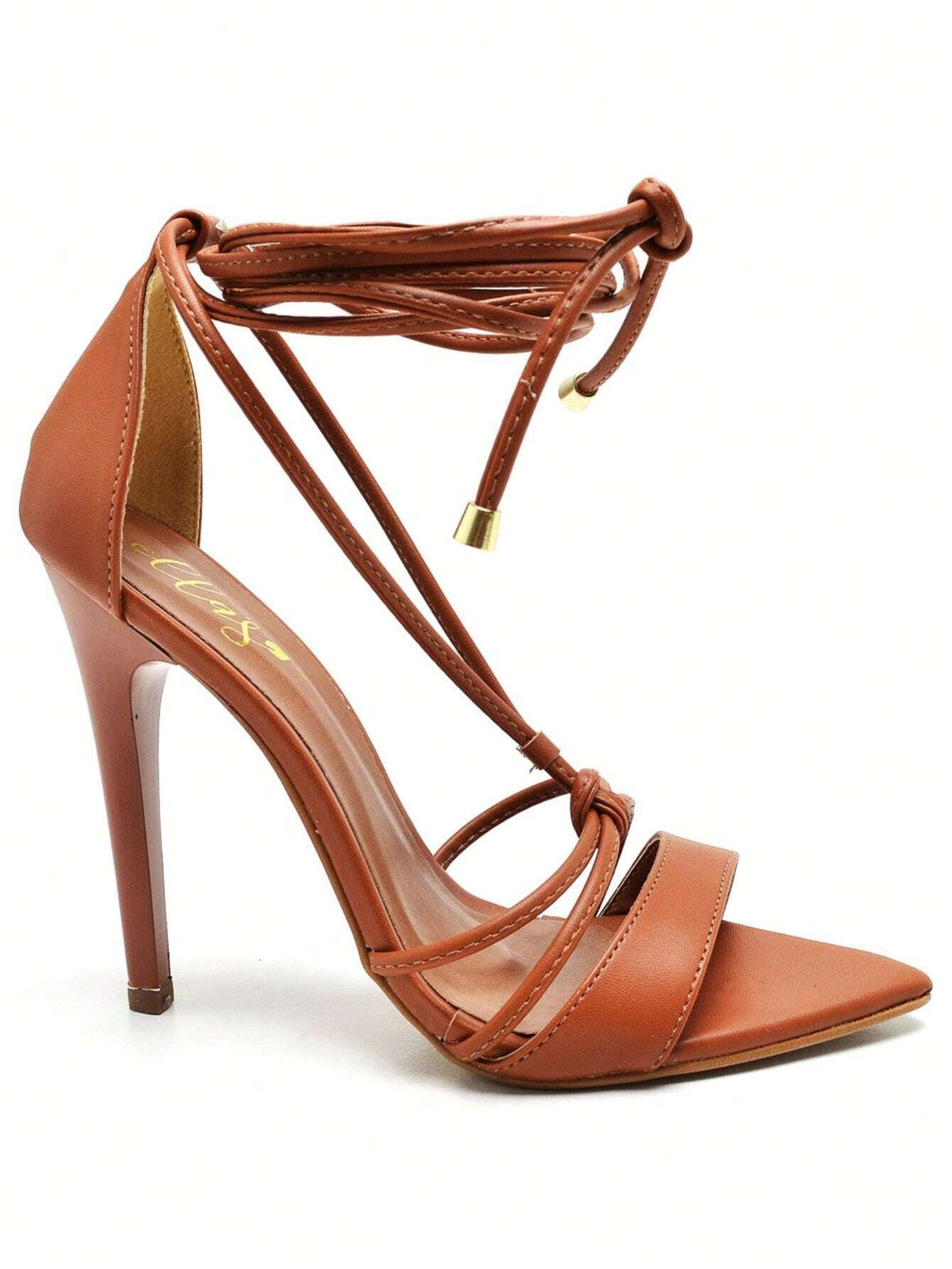 Sandália Feminina Salto Alto Bico Folha com Amarração Griffe