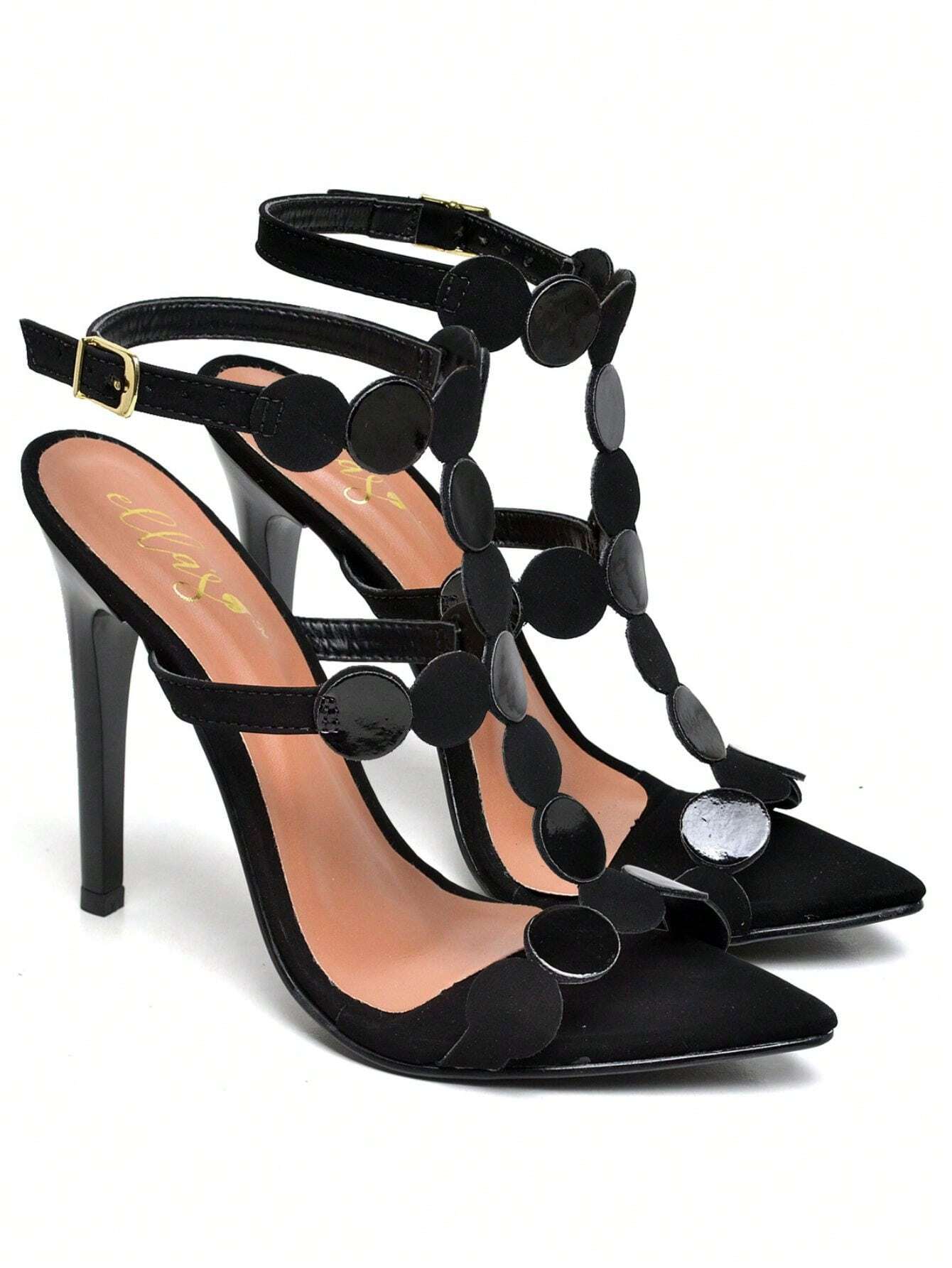 Sandália Feminina Festa Ellas Online Salto Alto Bico Folha