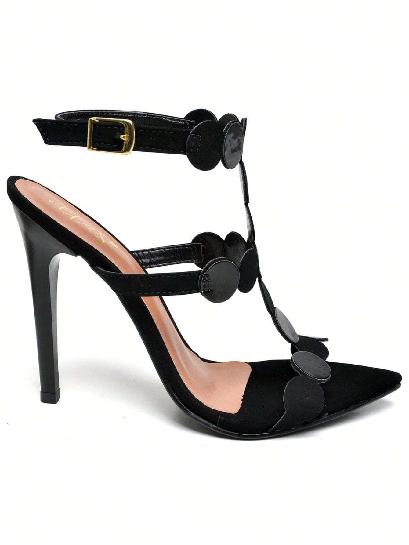 Sandália Feminina Festa Ellas Online Salto Alto Bico Folha