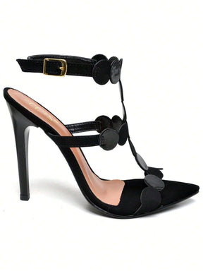 Sandália Feminina Festa Ellas Online Salto Alto Bico Folha