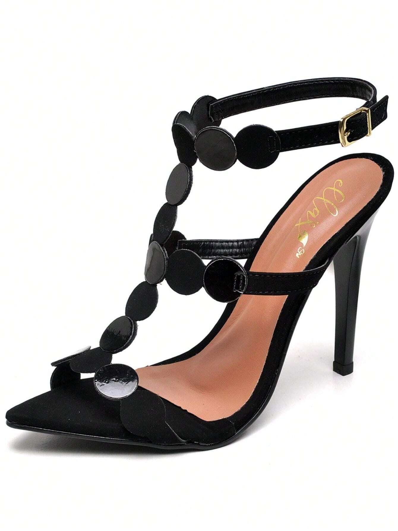 Sandália Feminina Festa Ellas Online Salto Alto Bico Folha