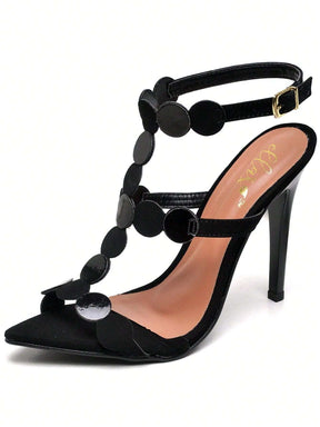 Sandália Feminina Festa Ellas Online Salto Alto Bico Folha