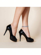 Peep Toe Feminino Ellas Online Meia Pata Salto Alto Verniz