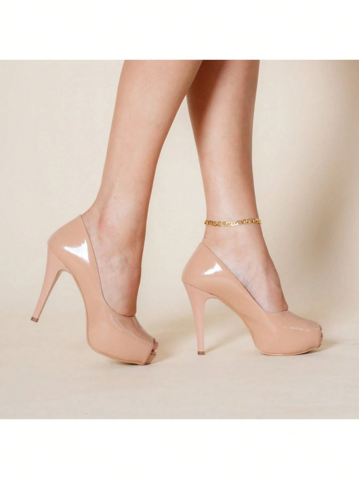 Peep Toe Feminino Ellas Online Meia Pata Salto Alto Verniz