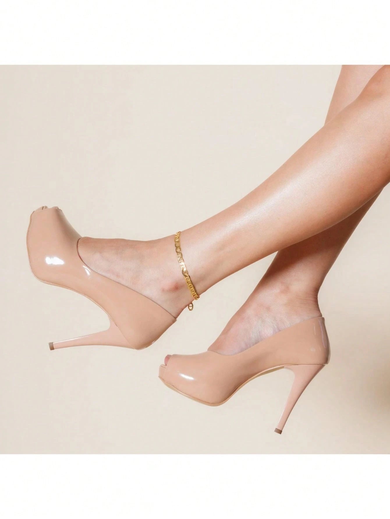 Peep Toe Feminino Ellas Online Meia Pata Salto Alto Verniz