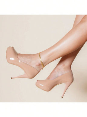 Peep Toe Feminino Ellas Online Meia Pata Salto Alto Verniz