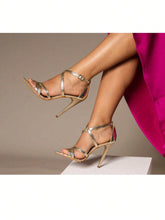 Sandália Feminina Ellas Online Salto Alto Bico Folha Tiras