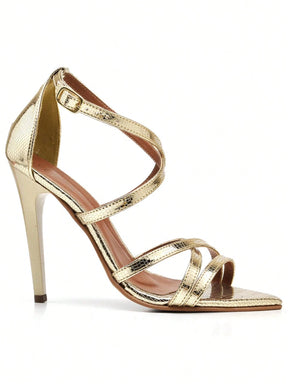 Sandália Feminina Ellas Online Salto Alto Bico Folha Tiras