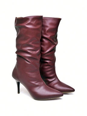 Bota Feminina Ellas Online Cano Médio Enrugado Salto Medio