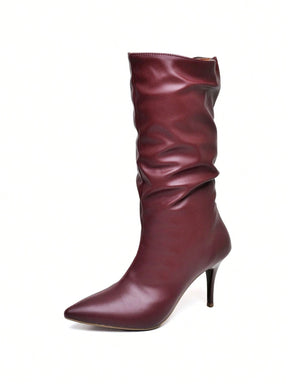 Bota Feminina Ellas Online Cano Médio Enrugado Salto Medio