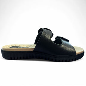 Sandália Flat Feminina Couro Preta Comfortflex