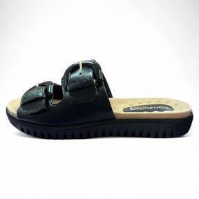 Sandália Flat Feminina Couro Preta Comfortflex