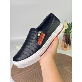 Sapatênis Feminino Slip On Casual Com Zíper Confortável