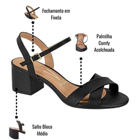 Sandalia Feminina Salto Grosso Palmilha Comfy